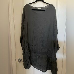 Krista Larson Flowy Gray Tunic Top with ruffles, One Size Fits All